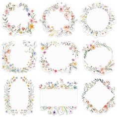 six different floral frames with white paper