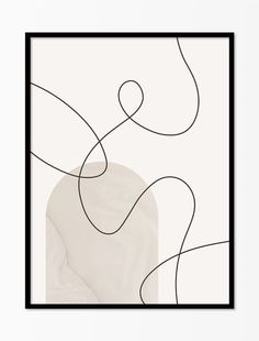 an abstract black and white painting with lines in the middle, framed on a wall