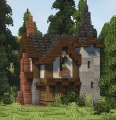 a house made out of bricks in the woods