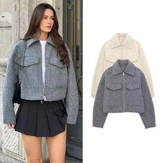 Womens Coats And Jackets, Types Of Jackets For Women, Taiwan Fits, Printed Tshirt Outfit, Fall Jackets Outfit, Casual Jackets For Women, Womens Outerwear, Simple Style Outfits, Autumn Jacket