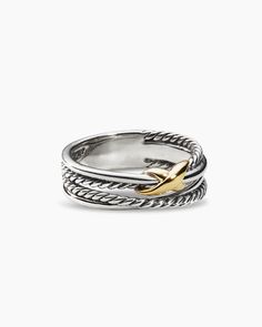 David Yurman | X Crossover Band Ring in Sterling Silver with 18K Yellow Gold, 6mm Infinity Band Ring, David Yurman Ring, Cable Bracelets, David Yurman Jewelry, Gold And Silver Rings, Rare Gemstones, Yellow Gold Ring, Jewelry Inspo, Customer Care