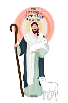 an image of jesus holding a lamb with the words i am a child on it