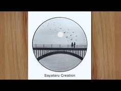 a card with an image of two people standing on a bridge and birds flying in the sky