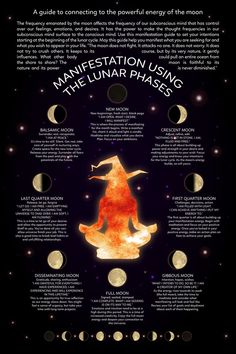 Witch Craft 101: Manifestation Using the Lunar Phases a guide to connecting to the powerful energy of the moon  moon witch lunar witch witch and moon black moon witchcraft witches new moon Lunar Phases, Wiccan Witch, Eclectic Witch, Magick Spells