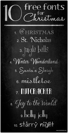 a chalkboard sign with the words 10 free fonts for christmas