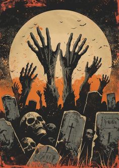 an image of zombie hands coming out of the ground with tombstones in front of it