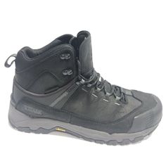 a pair of black hiking boots on a white background