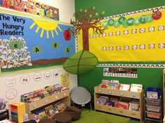 a classroom with lots of books and toys