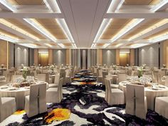 a large banquet hall with tables and chairs