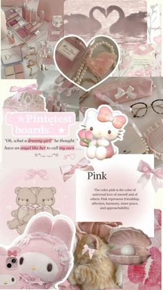 an advertisement for pink is shown in the middle of a collage with teddy bears and other items