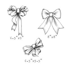 three bows are shown with measurements for each bow and how to draw them in pencil