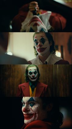 the joker and his clown makeup is shown in three different photos, each with their own face