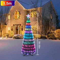 a christmas tree is shown in front of a house