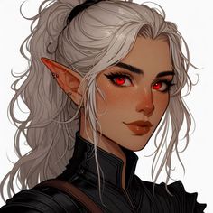 a woman with white hair and red eyes