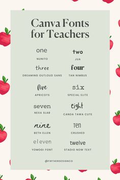 the font and numbers for canva fonts are shown in red apples on a white background