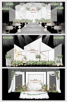 an image of a stage set up for a wedding ceremony with flowers and greenery