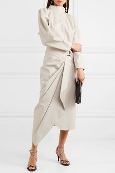 Isabel Marant | Fiova leather wrap-effect midi skirt | NET-A-PORTER.COM Office Skirt And Blouse, Gown Suit, Leather Midi Skirt, Office Dresses, Matching Top, Cozy Fashion, Leather Wraps, Net A Porter, Isabel Marant