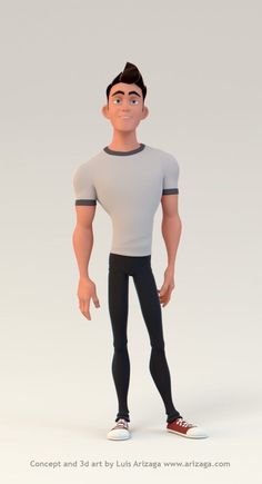 an animated man in a white shirt and black pants