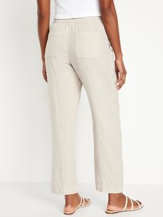 comfort elastic waistband on-seam pockets back patch pockets pull-on style sits at belly button straight thigh and leg 27" regular inseam 25" petite inseam 30" tall inseam models are approx.  5'9" and wear sizes s (4), l (12) and xl (18) Loose Pants Outfit Casual, Plus Size Linen Pants Outfit, Plus Size Linen Pants, Fitted Linen Pants, Navy Linen Pants, Loose Pants Outfit, Plus Size Linen, Loose Fitting Pants, Fitting Pants