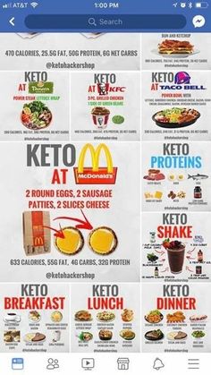 the menu for keto at mcdonald's is shown in this screenshot from facebook