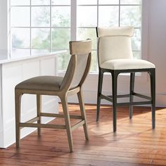 two chairs sitting next to each other on top of a hard wood floor