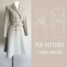 PDF Coat Pattern Woman Winter Coat Sewing Pattern Wool Coat - Etsy Trent Coat, Winter Coat Pattern, Coat Sewing Pattern, Sewing Coat, Coat Sewing, Mode Mantel, Coat Pattern Sewing, Princess Coat, Couture Mode