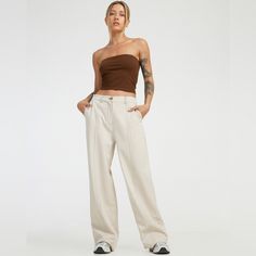 Item Name: Motel Rocks Albus Trousers Shipping: All Orders Ship Within 1-3 Business Days! Item Size: Small Item Type: Trousers Condition: Never Worn (Without Tags) Item Color: Ecru With Brown Stitching Item Details: Add An Edge To Your Tailoring Collection With Our Albus Trouser. Featuring A High Waisted Fit With Wide Leg Design In Black With White Stitching. Style With A Basic White Tee And Add The Matching Gane Shirt To Complete Your Look. Item Materials: 77% Polyester 18% Rayon 5% Spandex Batwing Dress, Bamboo Dress, Red Slip Dress, Basic White Tee, Basic Skirt, Long Sleeve Dress Formal, Motel Rocks, Party Dress Long Sleeve, Bandeau Dress