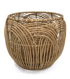 a wicker basket is shown on a white background