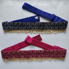 "Areya collections offers unique collection of items. Beautiful Maggam/embroidery work cloth Indian ethnic-wear waist belt (Vaddanam) for Adults and Teenage kids Color and Size: Blue Saree belt - Has 3 different size settings. Expandable. Fits waist from 26 to 41  inches Pink color - Has 3 different size settings. Expandable. Fits waist from 26 to 41 inches Width approx. 2\". Excellent accessory for women Indian wear (Saree, Half-saree,lehenga or dresses) for parties, weddings and events. Looks very pretty and attractive. This fabric waist belt is a perfect match on Wedding Sarees & Lehanga Cloth Vadanam Vaddanam Vadanalu Vadanallu Ottyanam Kardhani Kamarbandh For ladies Suitable to wear on Saree, Half-saree, nice frocks or long frocks or Lehenga's or Pattu Langa or Langa Voni or western d Black Maxi Dresses, Saree Belt, Hip Belts, Sleeveless Blouse Designs, Saree With Belt, Half Saree Lehenga, Best Blouse Designs, Lehenga Designs Simple, Lehnga Dress