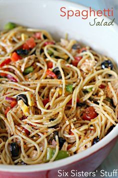 a bowl filled with pasta and vegetables