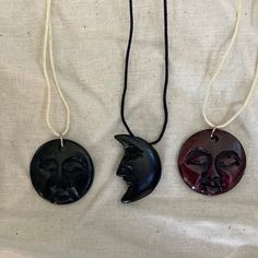 Brand New In Bags. Set Of 3 Carved Moon Necklaces. One Full Moon Black With Beige String, 1/2 Moon Black With Black String, One Brown, Full Moon With Beige String. All Brand New In Plastic Bags. Moon Is Approximately 3 Cm Necklace Is Approximately 21 Inches. Really Pretty Necklaces. Super Fun. Great Gift Idea.!!! Moon Necklaces, 2 Moons, Moon Black, Pretty Necklaces, Plastic Bags, Moon Necklace, All Brands, Full Moon, Plastic Bag