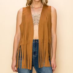 Brand New Vocal Western Suede Fringe Vest Made In The Usa Hottest Trend This Coming Season In Stock And Ready To Ship In Camel, Natural Or Black Colors Sizes Sm-Xl Limited Stock 95% Polyester 5%Spandex Perfect Gift Idea Also Have Listed In A Cropped Jacket Version These Are Awesome!~!~!~ Bohemian Cowgirl, Fringe Pants, Suede Fringe Vest, Womens Black Vest, Vest For Women, Fringe Fashion, Biker Vest, Fringe Vest, Rugged Style