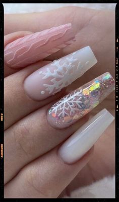 Winter Nails Acrylic, Acrylic Nails Coffin Pink, Christmas Nails Acrylic, Winter Nail Designs, Festival Nails, New Year's Nails, Xmas Nails