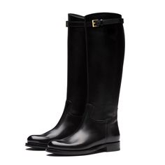 Classic Leather Knee-high Boots For Office, Classic Calf Leather Boots With Buckle, Elegant Riding Boots With Buckle Closure, Elegant Wide Calf Knee-high Riding Boots, Elegant Wide Calf Knee-high Boots For Riding, Classic Leather Knee-high Boots With Square Toe, Elegant Leather Moto Boots With Wide Calf, Elegant Wide Calf Leather Moto Boots, Elegant Wide Calf Riding Boots