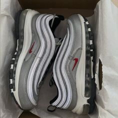 Brand New With Box Nike Air Max 97 Silver And White Glow In The Dark Size 8 Women Nike 97s White, Air Max 97 Shorts, Silver Bullet, Nike Air Max 97, Puma Platform Sneakers, Black Metallic, Mens Trainers, Shoe Brands, Puma Sneaker