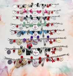 Step Out! Show off your love for your bias in SKZ with these bias bracelets!  Each one of these has the band members hand-stamped in the middle with Stay and SKZ stamped in smaller circles on both ends of the bracelets. We wanted the bracelets to both match each other but also resemble and embody each and every one of the members of the band. They all have the same two red and white beads on the end but in the middle of the bracelets, they all have their own bead colors. Not only do they have ma Trendy Silver Bracelets For Concert, Trendy Silver Bracelet For Concert, Trendy Silver Bracelet For Concerts, Adjustable Silver Bracelets For Concerts, Skz Bracelet Ideas, Stray Kids Bracelet Ideas, Skz Bracelet, Stray Kids Bracelet, Bag Of Cheetos