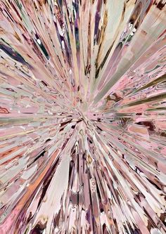 an abstract pink and white background with lots of small pieces of glass in the center