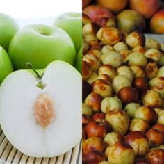 apples and other fruits are shown in two different pictures