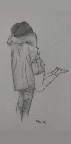 a drawing of two people hugging each other in the middle of their arms and legs