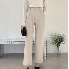 Nwot Dazy Beige High Waist Slant Pockets Tailored Pants Beige Pleated Pants Outfit, Pleated Pants Outfit, Slim Dress Pants, Olive Green Romper, Athleisure Pants, Navy Blue Dress Pants, Blue Dress Pants, Beige Pants, Black Wide Leg Pants