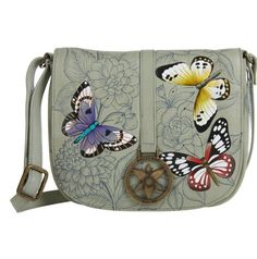 a purse with butterflies painted on it