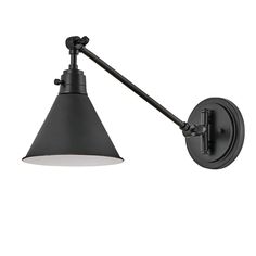 a black wall light with an adjustable arm