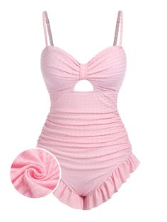 Cute Swimsuits One Piece, Women Swimming Suits, Aesthetic Swimwear, Cute One Piece Bathing Suits, Retro Stage, Pink Bathing Suits, Ruched Swimsuit, Retro Swimsuit, Standard Dress