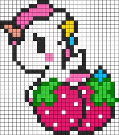 a cross stitch pattern with a cow holding a flower in it's mouth and wearing a pink hat