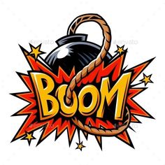 the word boom with a bell on it and stars in the background stock photo, royalty illustration