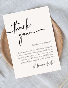 a thank card with the words, thank you dear family and friends written on it