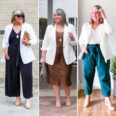 Why You Need a White Blazer (or two) in Your Life - dimplesonmywhat Over 45 Fashion Outfits Plus Size, Plus Size Middle Age Outfits, Plus Size Weekend Getaway Outfits, Plus Size White Blazer Outfits, Plus Size Boho Professional, Plus Size Soft Natural, Curvy Blazer Outfit, Blazer Plus Size Outfits, How To Style A White Blazer