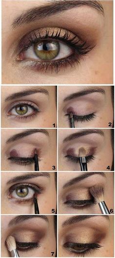 1. Brown And Gold Soft Eye Makeup Tutorial Doe Eyes Make Up, Nude Smokey Eye, Eye Makeup Glitter, Brown Eye Makeup Tutorial, Makeup History, Lip Tips, Hazel Eye Makeup