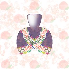 an image of a colorful sweater on a mannequin's head with flowers in the background