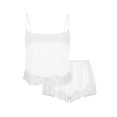 The sleep set you’ve been dreaming of. Made with our sleek Woven Shine fabric for an ultra-luxe feel and scalloped lace trim for a feminine finish. Includes a scoop neck cami with adjustable straps and elastic waist shorts with a loose fit. Fits true to size. Skims Pajamas, Sleepwear For Women, Pajama Fashion, Cute Pajama Sets, Outfit Png, Cute Pajamas, Sleep Set, Pretty Lingerie, Elastic Waist Shorts